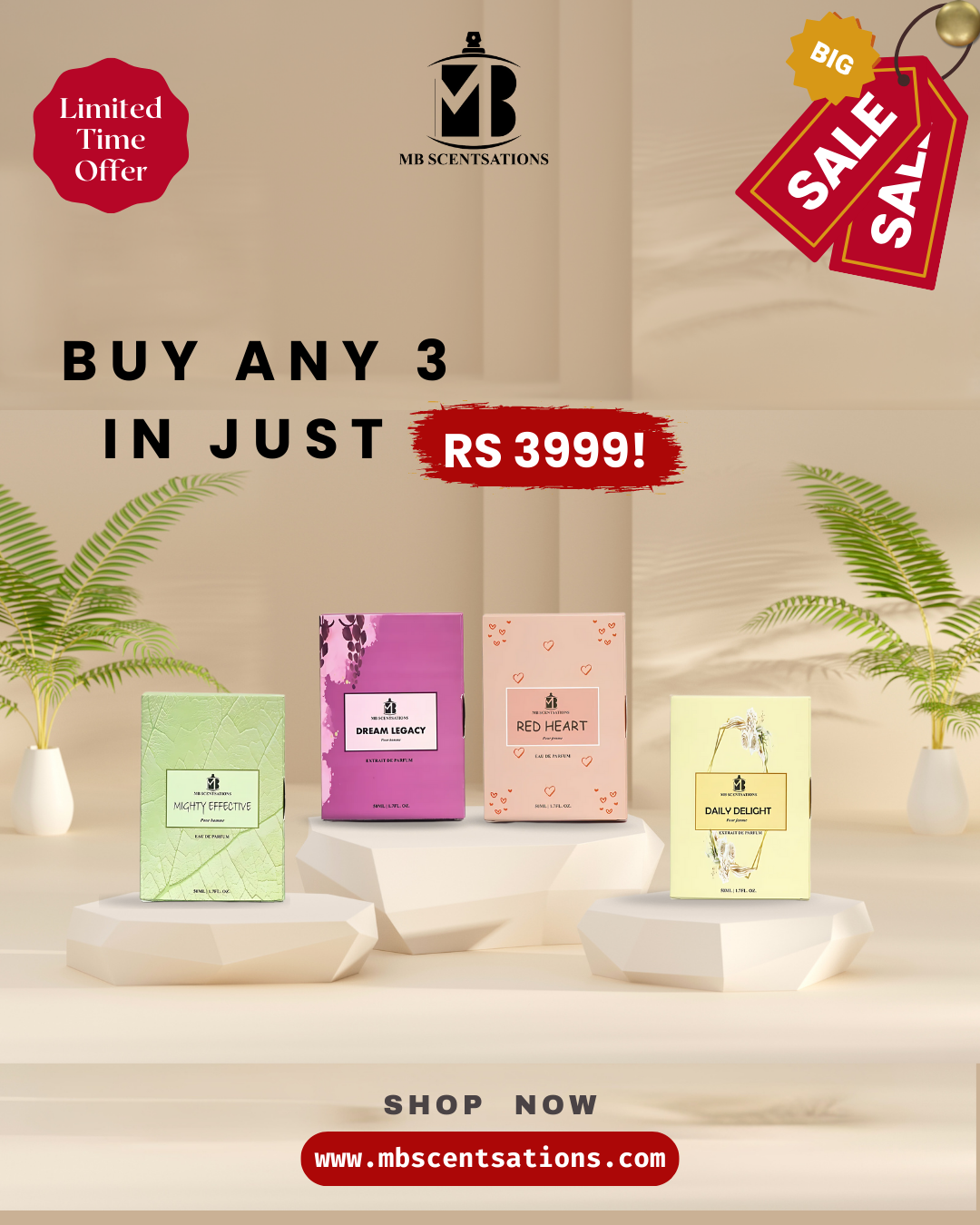 Any 3 Perfumes in Rs 3999 Long-lasting Perfumes Bundle, front view